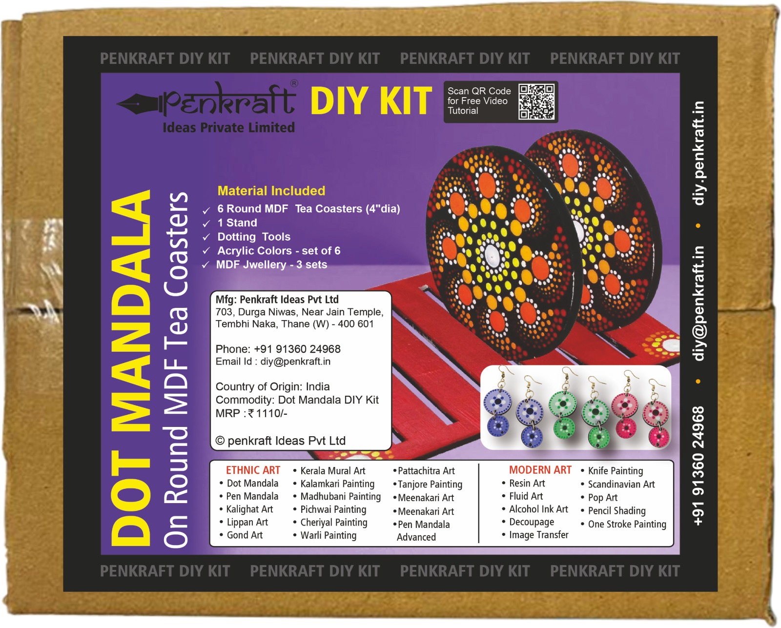 Dot Mandala on Round Tea Coasters with stand  DIY Kit by Penkraft
